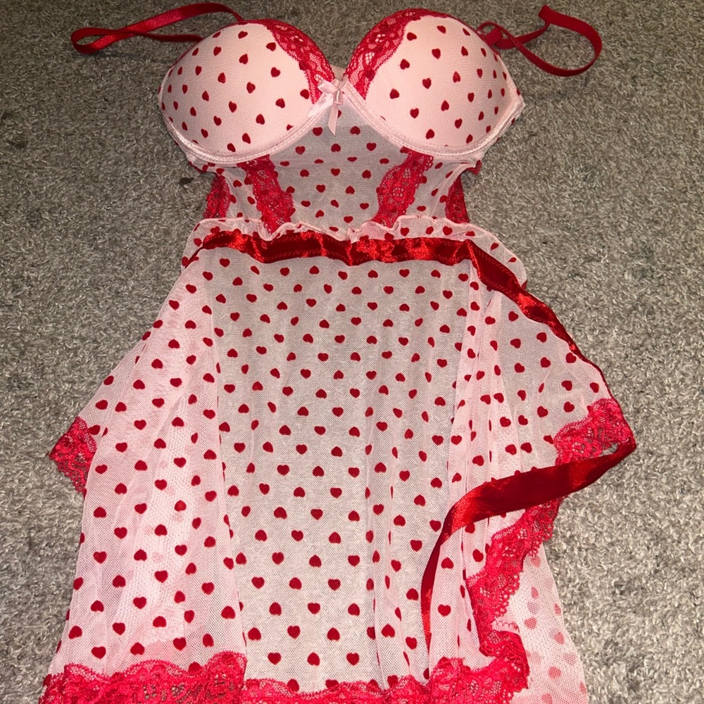 Red and Pink Heart Lingerie Set